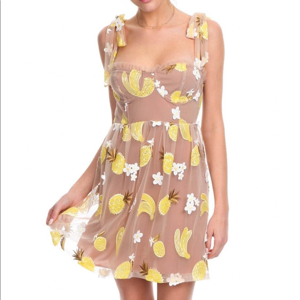For Love And Lemons Lemon Print Mini Dress